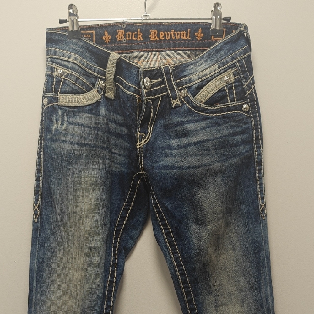Rock Revival Distressed Blue Boot Cut Jeans 25x32